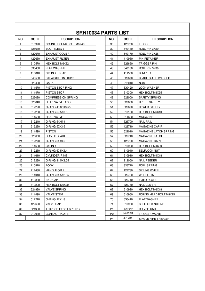 

581 srn10034 parts list

