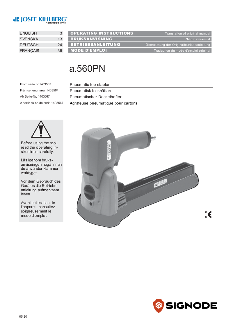 

Bruksanvisning a.560PN DE EN FR SV 05.20

