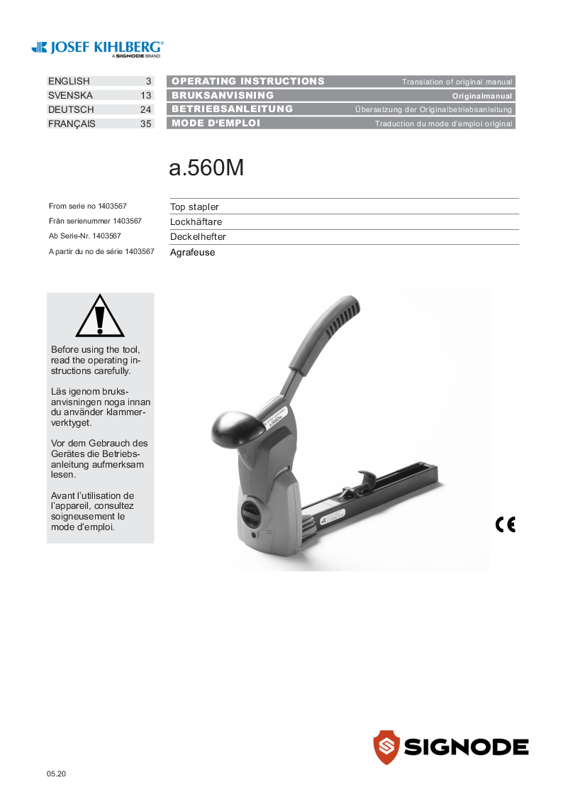 

Bruksanvisning a.560M DE EN FR SV 05.20

